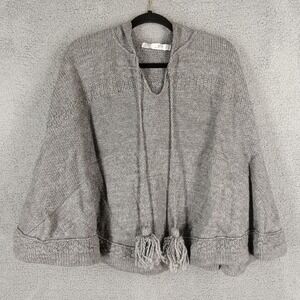 TRF Knitwear Medium Hooded Poncho Cape Tassel Gray‎ Acrylic Alpaca Wool Knit
